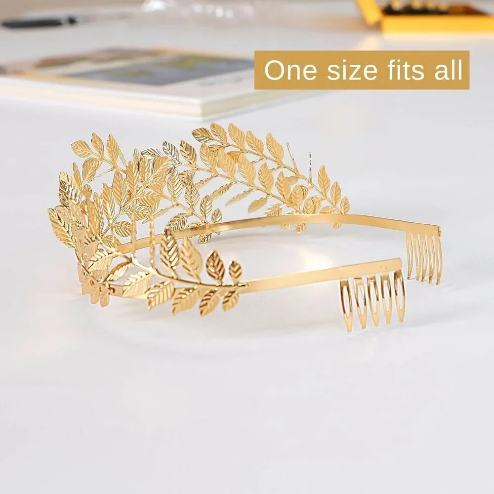 Gold Leaf Crown Laurel Wreath Headband Greek Roman Empress Costume Accessory